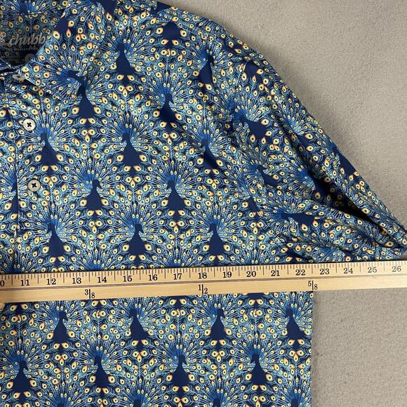 Chubbies Polo Shirt Mens Large Blue The Fan Out Performance Peacock Golf Stretch - Picture 7 of 13